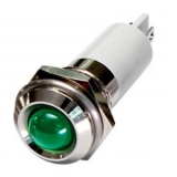 M10R-20G LED-индикатор, монтаж на панель под d=10мм, зелёный, выступающая головка (хромированная латунь), питание 220VAC, IP60