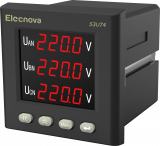 S3U74 380В 220ВУ Вольтметр 3-х фазный, тип индикатора - LED,  Без упр. Выходов - только индикатор, питание АС/DC 80-270В, размеры лицевой панели 74х74 мм, вырез в щите 67x67 мм, IP64, Tемпература работы -40..+70C