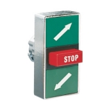 8LM2TB7375 Толкатель тройной кнопки нажатия, в металлическом корпусе, без фиксации, (без крепежного основания ..AU120), символы "стрелка вправо-вверх, STOP, влево-вниз"