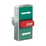 8LM2TB7365 Толкатель тройной кнопки нажатия, в металлическом корпусе, без фиксации, (без крепежного основания ..AU120), символы "вправо, STOP, влево"