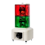 MSGS-220-GB Светосигнальная колонна крупногабаритная , квадрат 130 мм, монтаж на шпильках 4×M6, осн. корп. 190×180×126мм (пластик) с рупорным громкоговорителем 100дБ, 2 модуля (лампа BA15D) вращающегося свечения: зелёный/синий, питание 220VAC, IP20