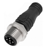 QE12-W5F разъём прямой M12, 5-pin, папа (штекер), медно-никелевый сплав + PVC; 250VAC/DC, IP67, под кабель 4…8мм, винтовые зажимы, -40˚С…85˚С