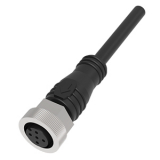 QE12-N5F5 Разъём прямой с кабелем. разъём: M12, 5-pin, мама (гнездо), медно-никелевый сплав + PVC, Imax-4A, 250VAC/DC, IP67, -30˚С…90˚С; Кабель: 5-жильный, длина 5 м