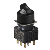 S16SR-S3W2C Селекторный переключатель, круглый, позиция: 16 мм, без подсветки, рабочее положение: 3-х позиционный ,пружинный самовозврат из 2 положений, белый, с двумя блоками перекидных контактов 2С 3A 250VAC.