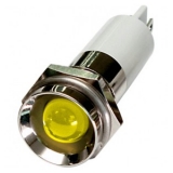 M08P-10Y LED-индикатор, монтаж на панель под d=8мм, жёлтый, утопленная головка (хромированная латунь), питание 110VAC, IP60