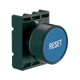 8 LP2T B1196 Толкатель кнопки в пластиковом корпусе, утапливаемый, без фиксации, (с крепежным основанием ..AU120), цвет синий, с символом "RESET"