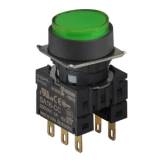 S16PR-E2G2C Кнопочный выключатель, круглый, 16 мм, выступающие, с фиксацией, Зеленый, 2 блока перекидных контактов: 1С, 3A 250VAC.