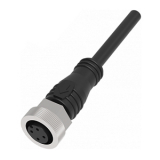 QE12-N4F5 Разъём прямой с кабелем. разъём: M12, 4-pin, мама (гнездо), медно-никелевый сплав + PVC, А-кодирование, Imax-4A, 250VAC/DC; Кабель: 4-жильный, длина 5 м