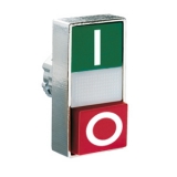 8LM2TBL7223 Толкатель двойной кнопки нажатия с возможностью установки подсветки, в металлическом корпусе, без фиксации, с 1 выст. и 1 утапл. кнопками, (без крепеж.основания...AU120), цвет кнопок: зеленый/красный, символы "I" и "O"
