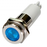 H10F-20B LED-индикатор повышенной яркости, монтаж на панель под d=10мм, синий, плоская головка (хромированная латунь), питание 220VAC, IP60