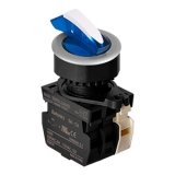 S3SFN-L6KBABDM Селекторный переключатель, 30мм, утопленный, с подсветкой, длинная ручка, типа акулий плавник, синий, 3-позиционный, самовозврат из двух положений, 1 НО, 1 НЗ, модульные, коммутация до 250VAC, 6A, СИД 12-24VDC