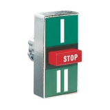 8LM2TB7345 Толкатель тройной кнопки нажатия, в металлическом корпусе, без фиксации, (без крепежного основания ..AU120), символы "I-STOP-II"