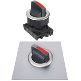 S3SF-S3R Корпус селекторного переключателя БЕЗ блока контактов, пластик, круглый, утопленный, монт. отв.d=30 мм, красный, подсветка, ограждение, рукоятка короткая, 2-х поз., с фиксацией, рабочий угол: влево 45°, вправо 45°, маркировка "Push", питание НЕТ