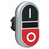 LPCB7222 Двойная кнопка нажатия, 1 выступ. и 1 плоская кнопка с пружинным возвратом, цвет черный/красный, символы I-O