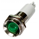 M08P-10G LED-индикатор, монтаж на панель под d=8мм, зелёный, утопленная головка (хромированная латунь), питание 110VAC, IP60