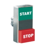 8LM2TB7233 Толкатель двойной кнопки нажатия, в металлическом корпусе, без фиксации, с 1 выступающей и 1 утапливаемой кнопками, (без крепежного основания ..AU120), цвет кнопок: зеленый/красный, символы I-O