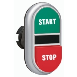 LPCB7233 Двойная кнопка нажатия, 1 выступ. и 1 плоская кнопка с пружинным возвратом, цвет зеленый/красный, символы START/STOP