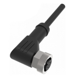 QE12-N5G5 Разъём угловой с кабелем. разъём: M12, 5-pin, мама (гнездо), медно-никелевый сплав + PVC, Imax-4A, 250VAC/DC, IP67, -30˚С…90˚С; Кабель: 5-жильный, длина 5 м