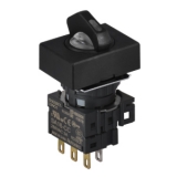 S16SRT-S4WC WHITE/3(S-0-S)/1C Селекторный переключатель, прямоугольный, 16 мм, 3-х позиционный с фиксацией, 1 блок контактов (перекидной контакт: НО+НЗ, 250В~ 3A) , белый цвет.