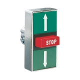 8 LM2T B7355 Толкатель тройной кнопки нажатия, в металлическом корпусе, без фиксации, (без крепежного основания ..AU120), символы "стрелка вверх, стоп, вниз"