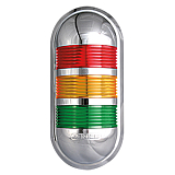 PWECF-302-RYG, led, пост. и миг. свечение, 3 секции, 24VDC AC/DC, компактная, настенное крепление, красн./жел./зел., корпус хромированный
